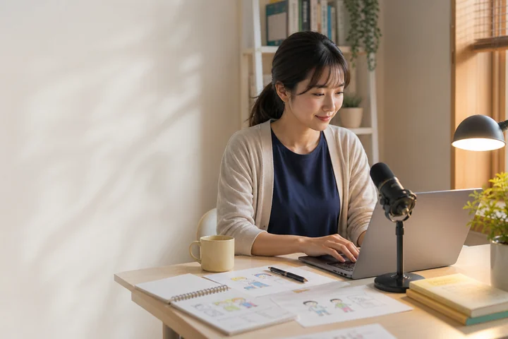 自宅で副業やブログに取り組む教員