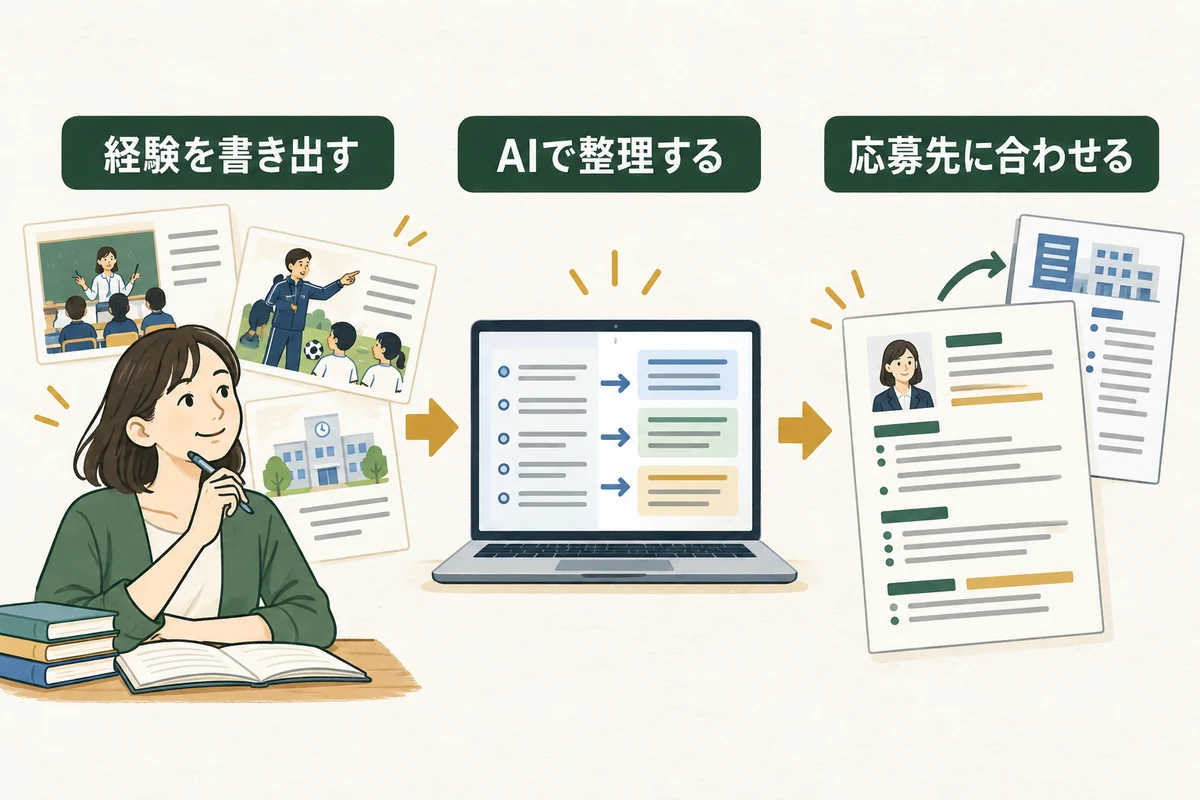 教員経験を書き出し、AIで整理し、応募先に合わせた職務経歴書へ仕上げる3ステップ